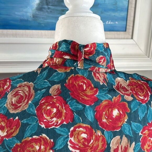 Vintage Pendleton Country Sophisticates Satin Blue Floral Longsleeve Blouse 12 - Picture 7 of 12